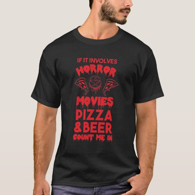 T-shirt Drôle Halloween Horror Pizza et Humour de bière (Devant)