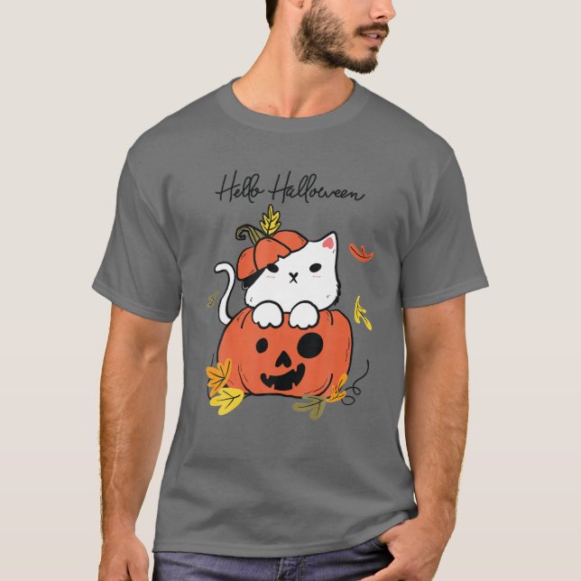 T-shirt Drôle Halloween Jack-O-Lantern Citrouille Chat Ful (Devant)