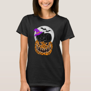 T-shirt Drôle Halloween jolie sorcière chat Leopard Citrou