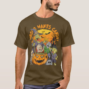 T-shirt Drôle Halloween Qui Veut Candy sorcier fantôme Zom