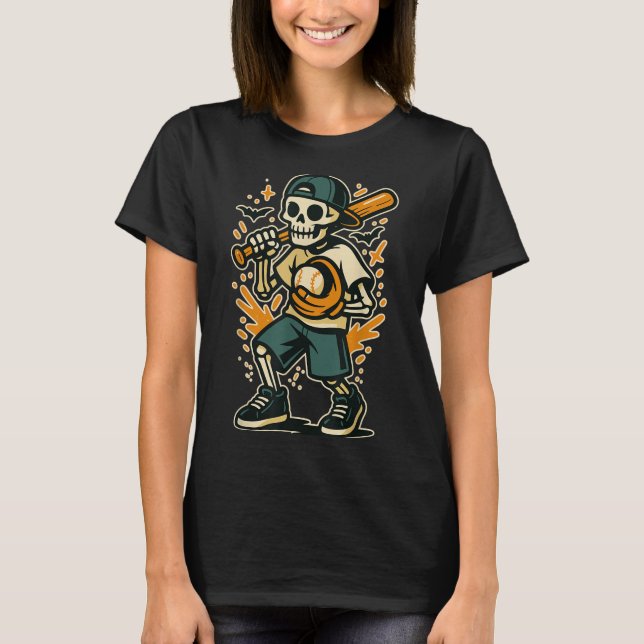 T-shirt Drôle Halloween Skeleton Costume de baseball Graph (Devant)