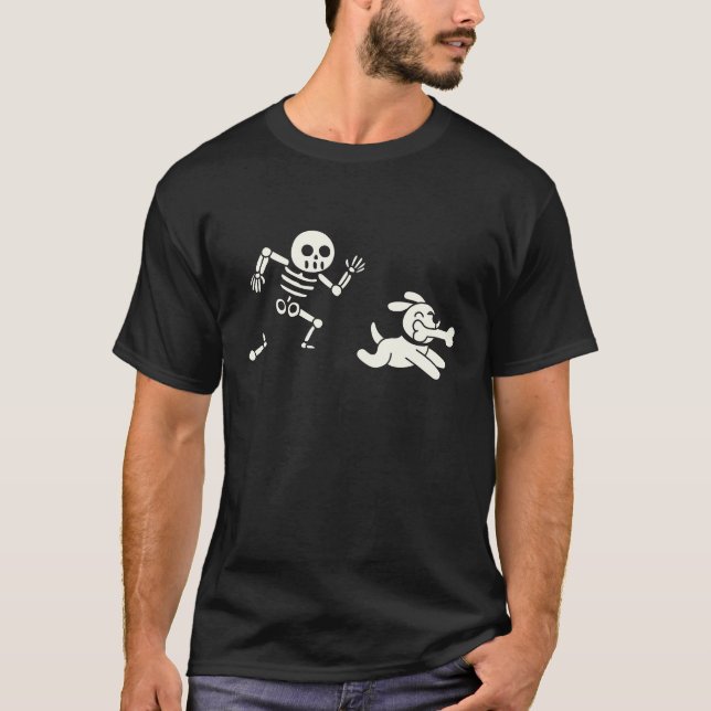 T-shirt Drôle Halloween Skeleton Dog (Devant)