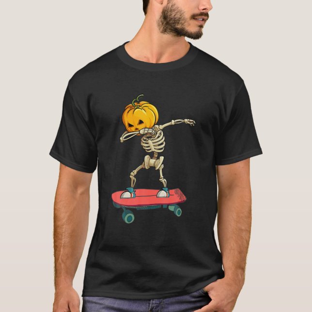 T-shirt Drôle Halloween Skeleton Skateboard Dabbing Skate (Devant)