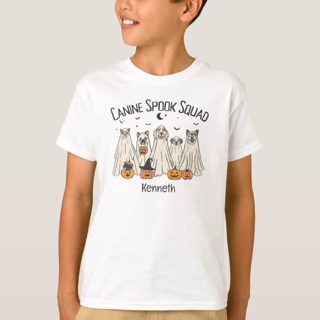 T-shirt Drôle Halloween Spook Squad chiens costume fantôme (Devant)