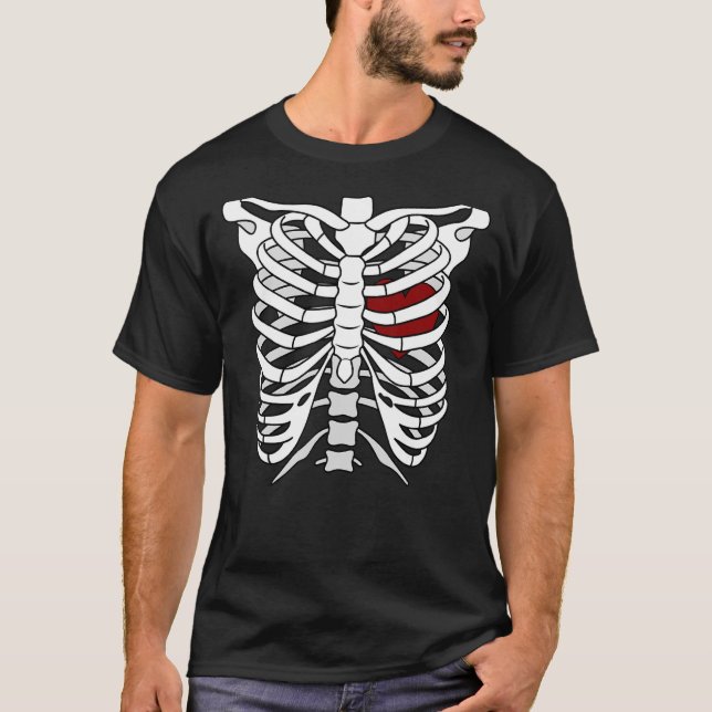 T-shirt Drôle Halloween Squelette Coeur Cage Cage X-Ray Ad (Devant)