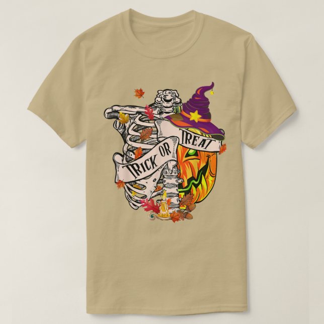 T-shirt Drôle Halloween Squelette Trick Ou Traiter Happy H (Design devant)