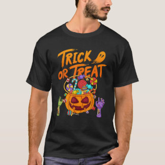 T-shirt Drôle Halloween Trick ou Treat Citrouille Bucket Z