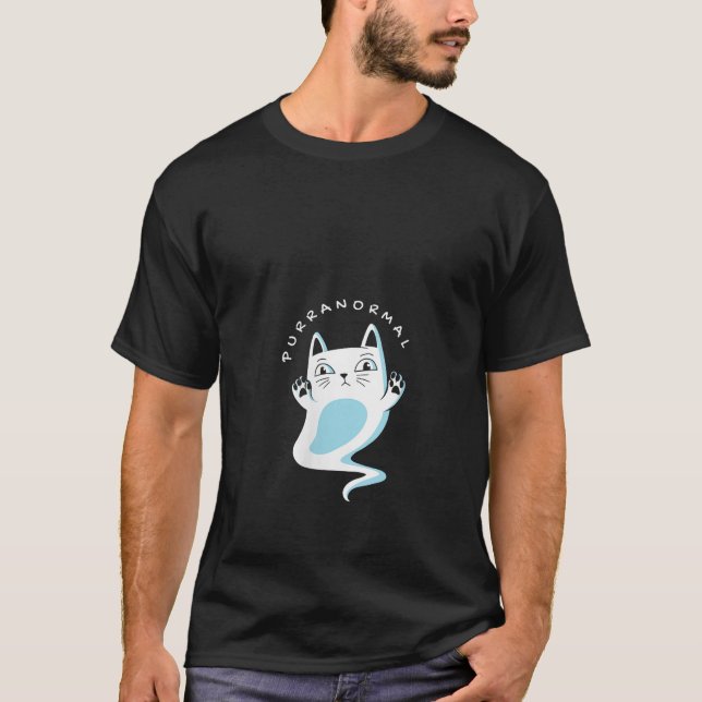 T-shirt Drôle Haloween Cat Ghost Purranormal V Cou T Shir (Devant)