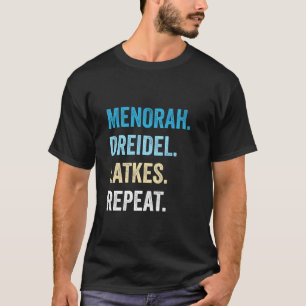 T-shirt Drôle Hanoukka Menorah Dreidel Latkes répéter Jewi