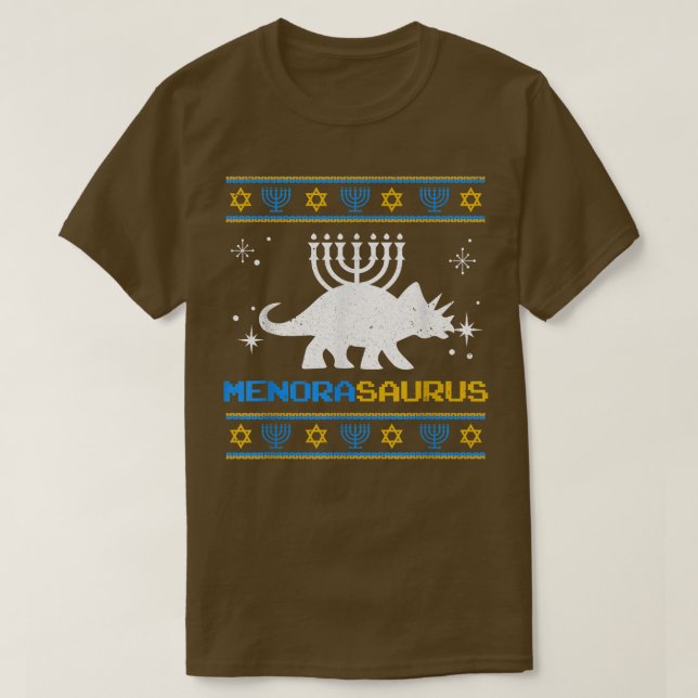 T-shirt Drôle Hanoukka Menorah Saurus Dinosaur Pun Juif (Design devant)