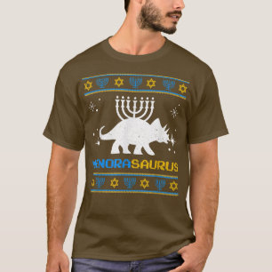 T-shirt Drôle Hanoukka Menorah Saurus Dinosaur Pun Juif