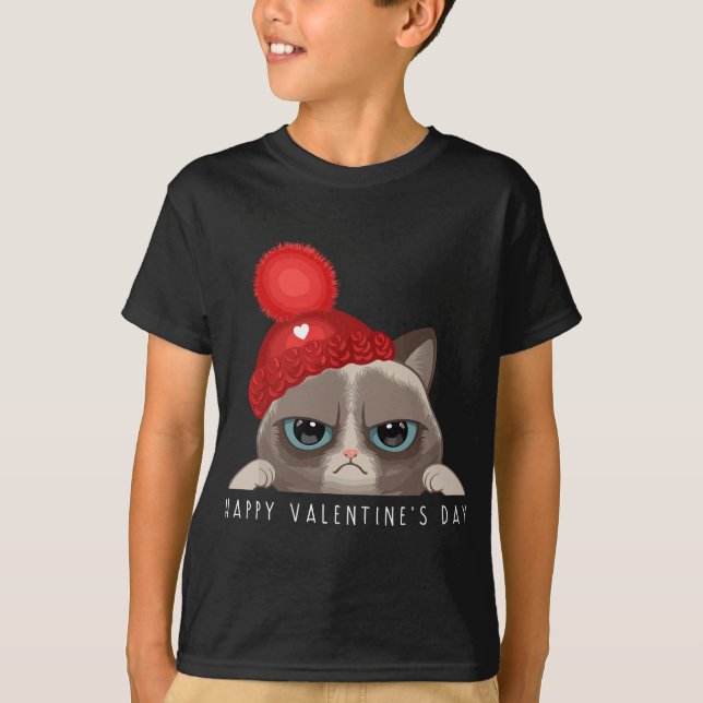 T-shirt Drôle Heureuse Sainte-Valentin Chat Amour Coeur Ga (Devant)
