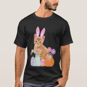 T-shirt Drôle heureux pâques mignon chatte lapin oeufs pan