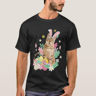 T-shirt Drôle heureux pâques mignon chatte lapin oeufs pan