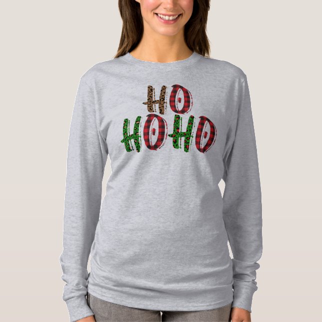 T-shirt Drôle Ho Ho Ho Buffalo Plaid Tendance Noël (Devant)