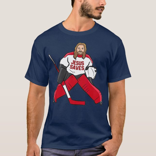 T-shirt Drôle Hockey Jésus sauve Hockey Goalie (Devant)