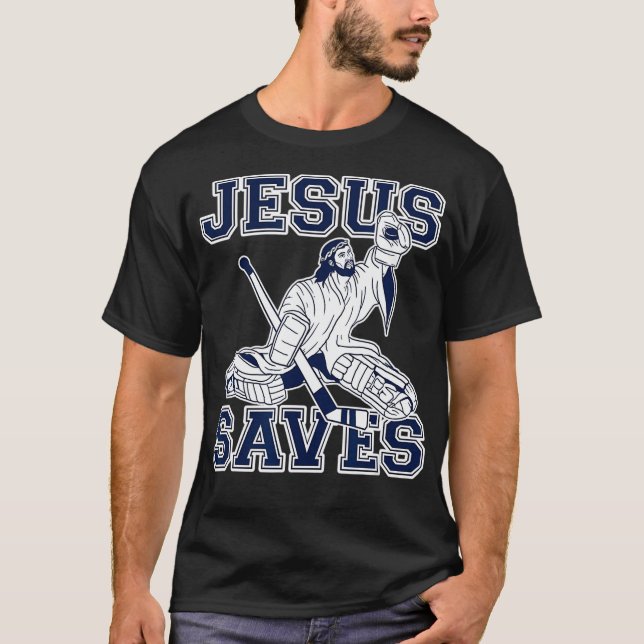 T-shirt Drôle Hockey Jésus Saves Goalie (Devant)