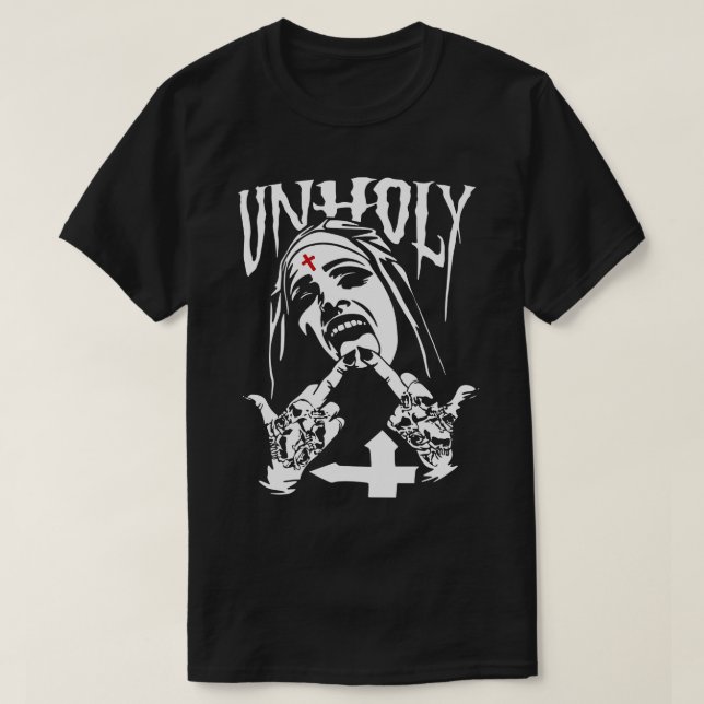 T-shirt Drôle Horreur Unholy Nun (Design devant)
