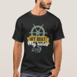 T-shirt Drôle Humour de pêche Vintage Mon bateau Mes règle<br><div class="desc">Design amusant et humoristique pour les pêcheurs, les pêcheurs, les amateurs de pêche fluviale et de lac. Cette marchandise vintage, rétro et en détresse est à porter sur votre voyage de pêche au cabine par le bois. Apportez vos engrenages, la canne à pêche, la bobine de pêche et attrapons du...</div>