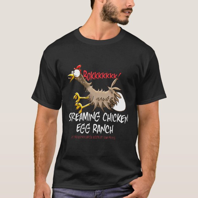 T-shirt Drôle hurlant à la ferme Ranch oeufs de poulet (Devant)