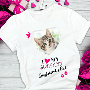 T-shirt Drôle I Love My Boyfriend's Cat Cute Heart Photo