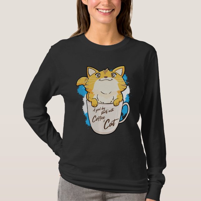 T-shirt Drôle Idée de chat de café de chat orange (Devant)