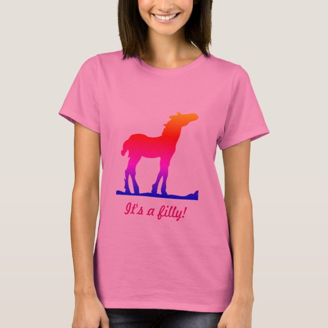 T-shirt Drôle "It's a Filly!" avec Silhouette Foal (Devant)