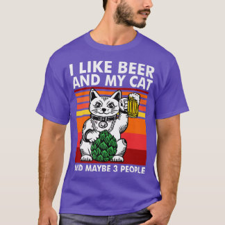 T-shirt Drôle J'Aime Bière Mon Chat Et Peut-Être 3 Personn