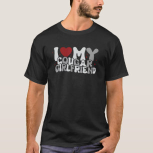 T-shirt Drôle J'Aime Cougar Ma Petite Amie Coeur Rétro Cha