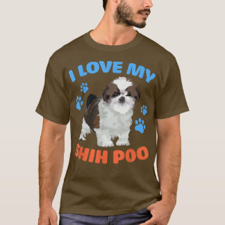 T-shirt Drôle J'Aime Mon Amoureux des chiens Shih Poo Shih