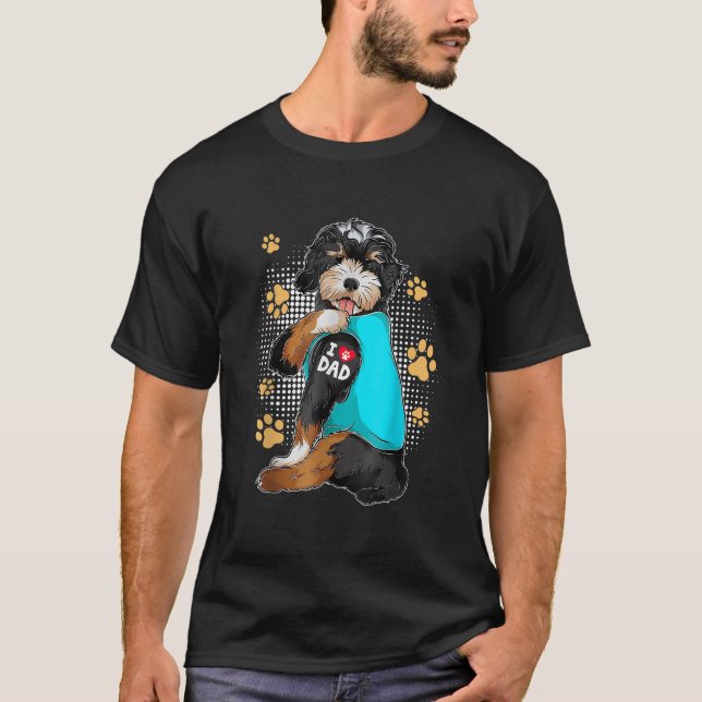 T-shirt Drôle J'Aime Papa Tattoo Bernedoodle Chien Proprié (Devant)