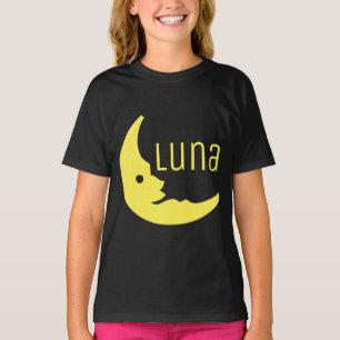 T-shirt Drôle Jaune Noir Moon Luna Typographie