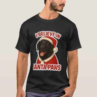 T-shirt Drôle Je crois en Santa Paws Retriever à poil plat