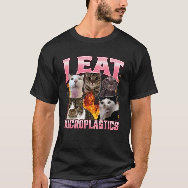 T-shirt Drôle Je Mange Des Microplastiques Humour Chat Mèm (Devant)