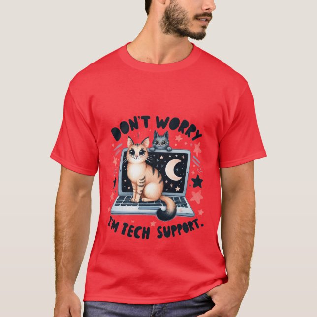 T-shirt Drôle "Je suis le support technique" Chat informat (Devant)