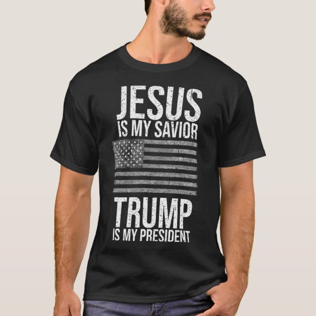 T-shirt Drôle Jésus Américain Est Mon Sauveur Trump Est Mo (Devant)