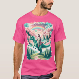 T-shirt Drôle Jesus équitation T-Rex Dinosaur Mème Parodie