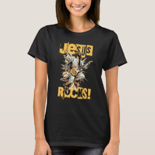 T-shirt Drôle Jésus Rocks! Jésus Christ jouant de la guita