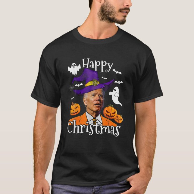 T-shirt Drôle Joe Biden Halloween Confus Joyeux Noël (Devant)