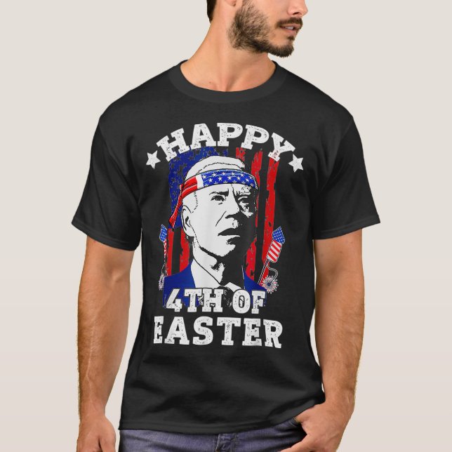 T-shirt Drôle Joe Biden Heureux 4ème du Drapeau Pâques Amé (Devant)