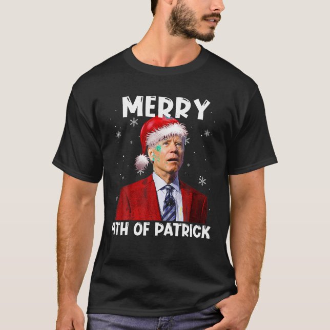 T-shirt Drôle Joe Biden Santa Hat Joyeux 4ème De Patrick C (Devant)