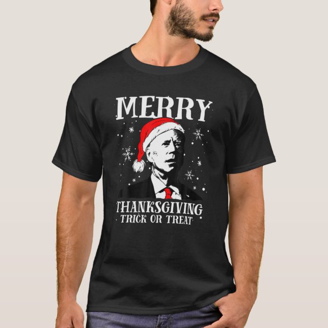 T-shirt Drôle Joe Biden Santa Hat Joyeux Thanksgiving Tric (Devant)