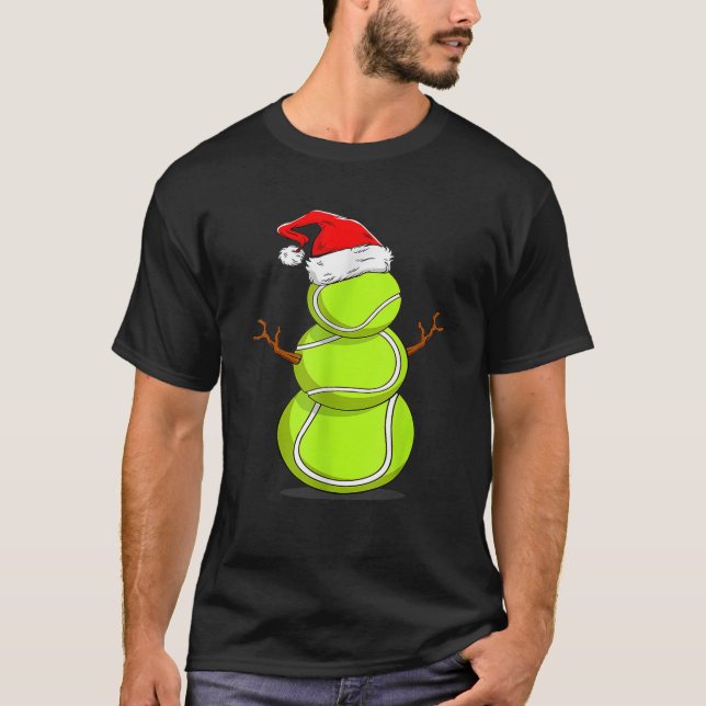 T-shirt Drôle joueur de tennis Snowman Noël Pour les homme (Devant)