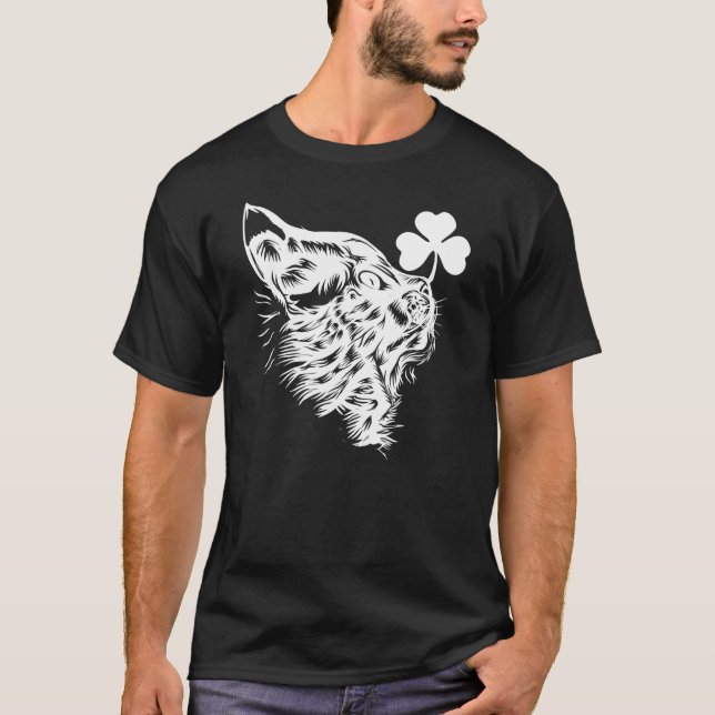 T-shirt Drôle Jour de la Saint Patrick de chat Shamrock (Devant)