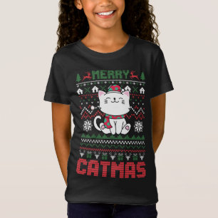 T-Shirt Drôle Joyeux Catmas Vilain Chat de Noël Sant