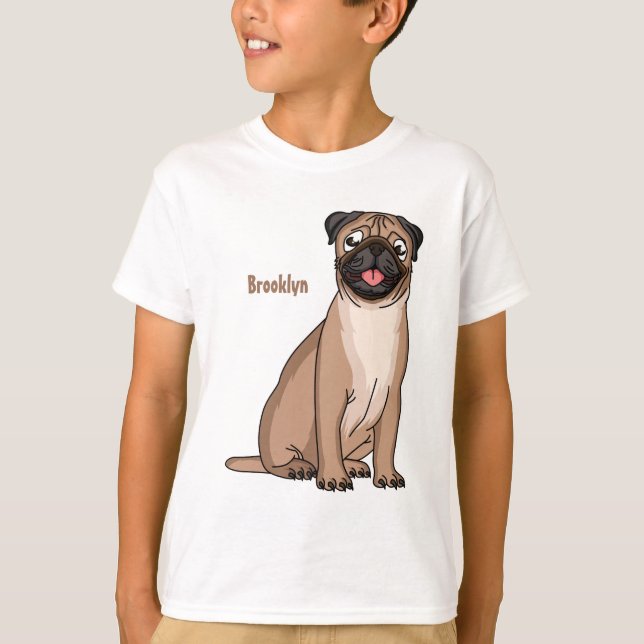 T-shirt Drôle joyeux dessin animé de chien de carlin (Devant)