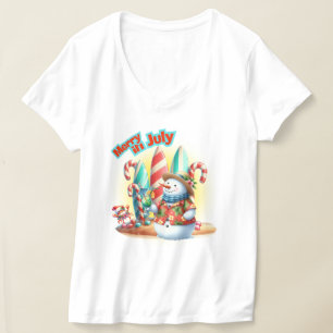T-shirt Drôle Joyeux en Juillet Bonhomme de Neige Planches