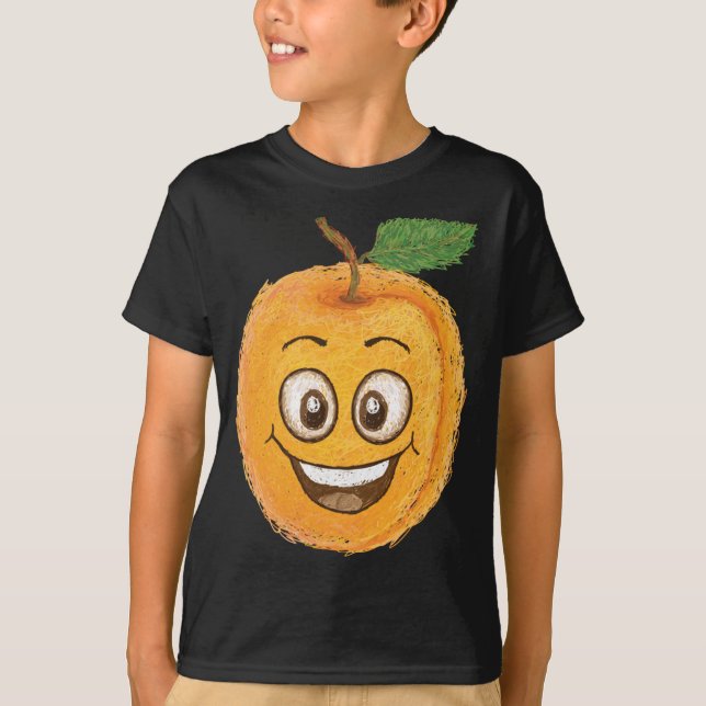 T-shirt Drôle joyeux et souriant Apricot Caricature de fru (Devant)
