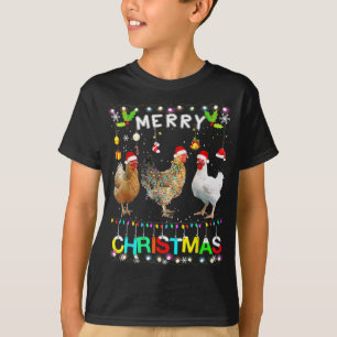 T-shirt Drôle Joyeux poulet de Noël Santa Hat Lights Xma