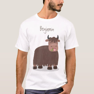 T-shirt Drôle joyeux yak mangeant de l'herbe dessin d'illu